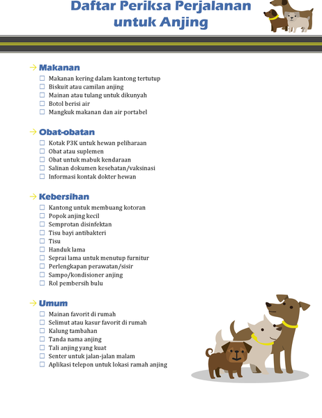 Daftar periksa perjalanan untuk anjing Daftar periksa perjalanan untuk anjing