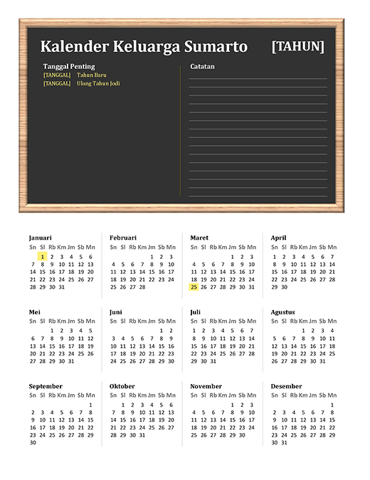 Kalender keluarga (semua tahun, Sen-Min) Kalender keluarga (semua tahun, Sen-Min)