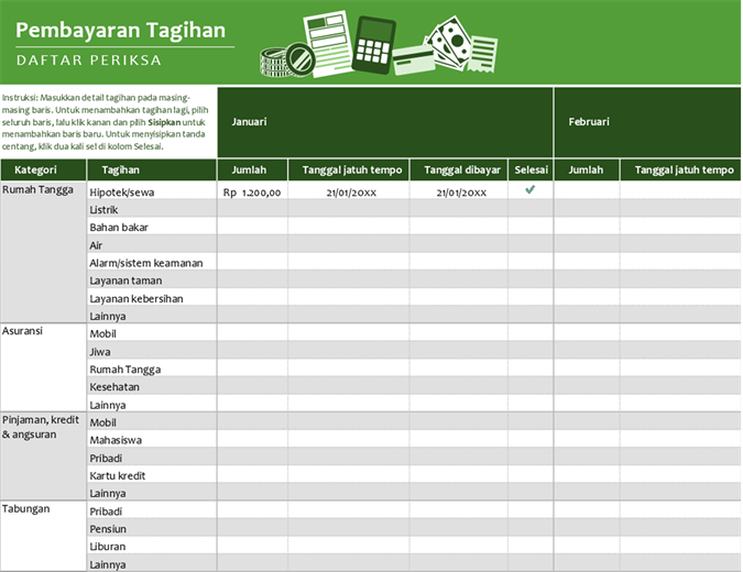 Daftar periksa pembayaran tagihan Daftar periksa pembayaran tagihan