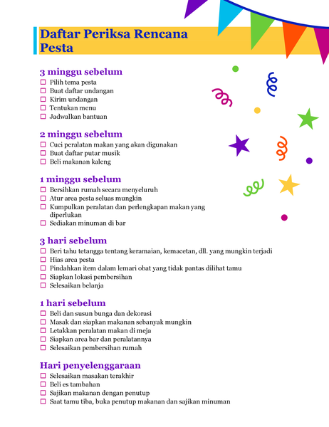 Daftar periksa rencana pesta Daftar periksa rencana pesta