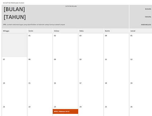 Kalender pekerjaan rumah Kalender pekerjaan rumah