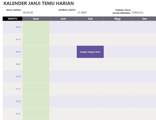 Kalender Janji Temu Harian