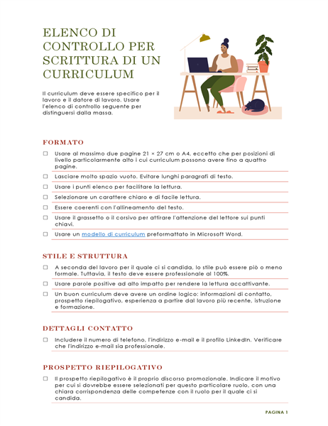 Elenco di controllo per scrittura di un curriculum Elenco di controllo per scrittura di un curriculum