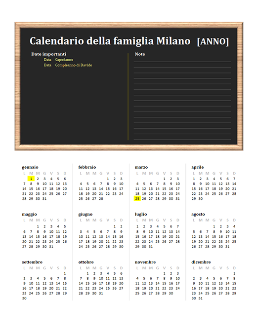 Calendario familiare (qualsiasi anno, lun-dom) Calendario familiare (qualsiasi anno, lun-dom)
