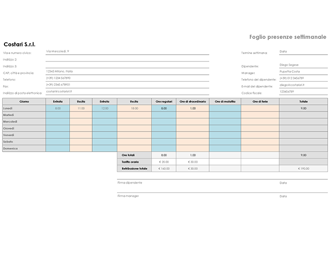 foglio presenze excel da scarica