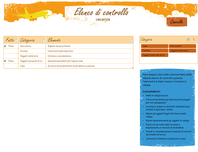 Elenco di controllo vacanza Elenco di controllo vacanza