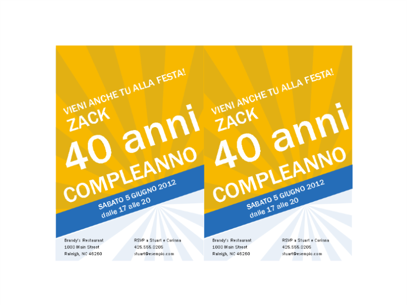 Invito per compleanno (raggi blu su oro) Invito per compleanno (raggi blu su oro)