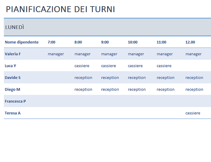 PLANNING SETTIMANALE EXCEL DA SCARICARE
