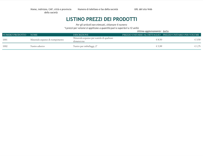 SCARICA LISTINO PREZZI BAR IN EXCEL DA