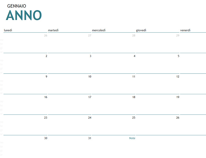 PLANNER MENSILE DA SCARICA