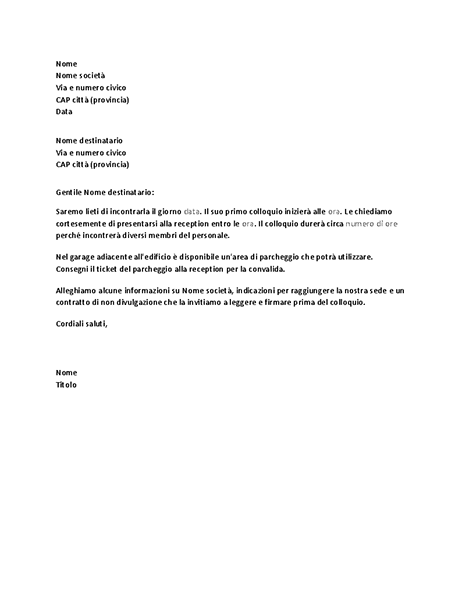 Lettera di conferma di colloquio per un candidato Lettera di conferma di colloquio per un candidato