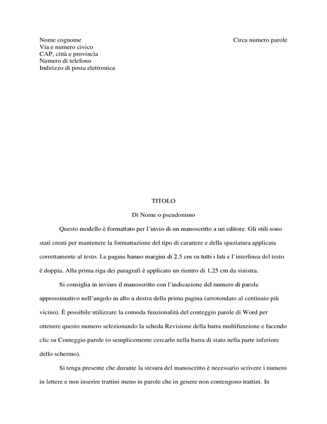 Formato manoscritto Formato manoscritto
