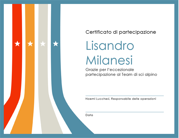 Certificato di partecipazione Certificato di partecipazione