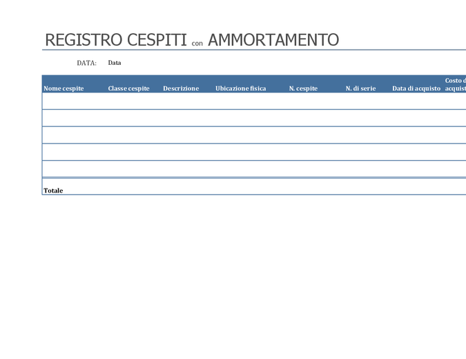 Registro cespiti con ammortamento Registro cespiti con ammortamento