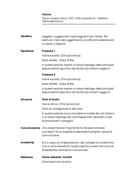 Curriculum cronologico (schema Minimalista) Curriculum cronologico (schema Minimalista)