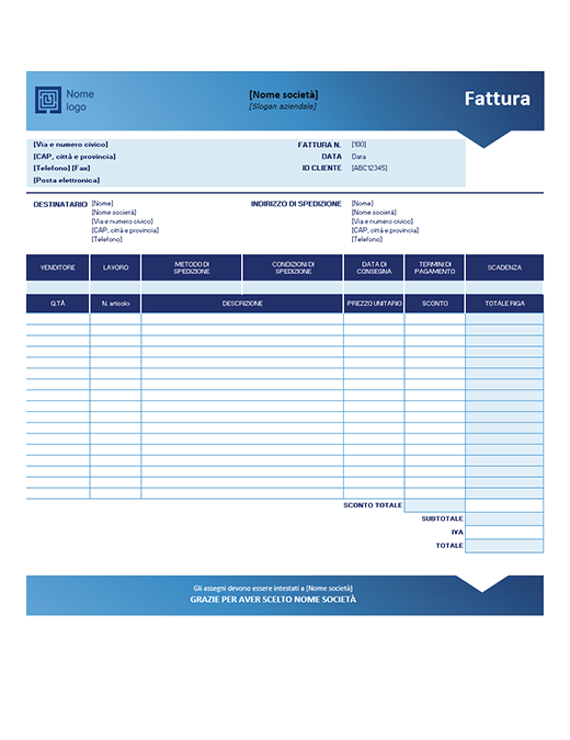 Fattura di vendita (schema Sfumatura di blu) Fattura di vendita (schema Sfumatura di blu)