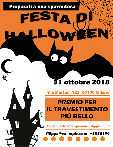 Volantino spettrale per la festa di Halloween con pipistrello Volantino spettrale per la festa di Halloween con pipistrello