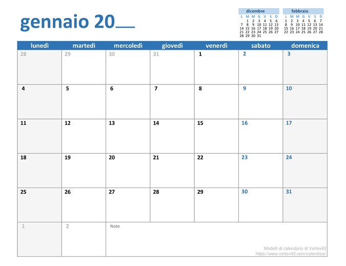 Calendario mensile per qualsiasi anno Calendario mensile per qualsiasi anno