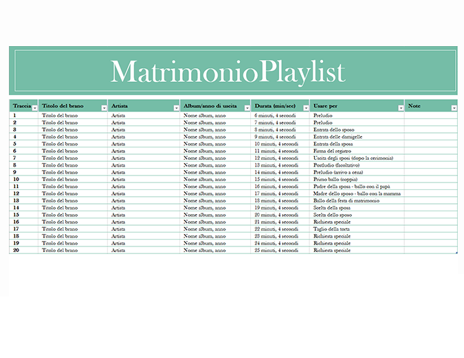 Playlist di matrimonio Playlist di matrimonio
