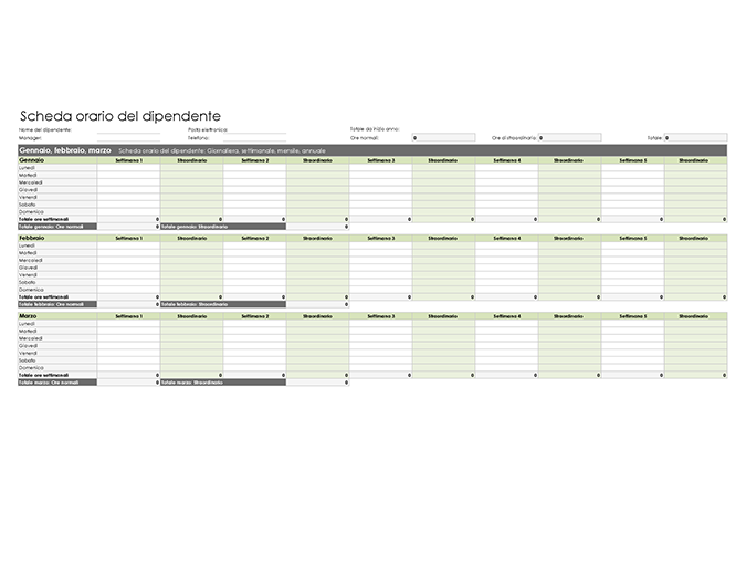 Scheda orario del dipendente (giornaliera, settimanale, mensile e annua) Scheda orario del dipendente (giornaliera, settimanale, mensile e annua)