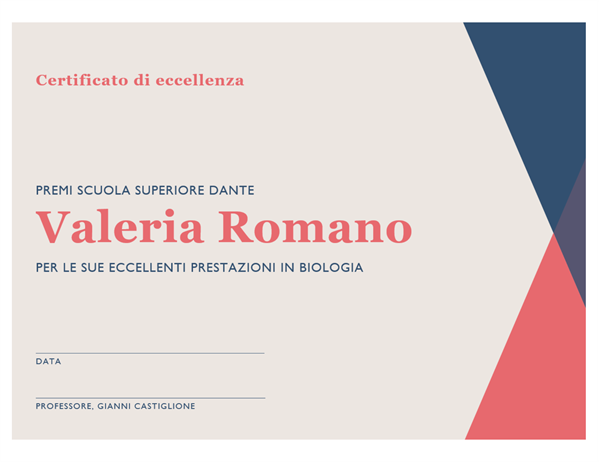 Certificato dei traguardi raggiunti alla scuola superiore Certificato dei traguardi raggiunti alla scuola superiore