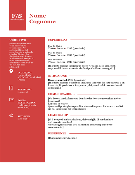 Curriculum con monogramma in grassetto Curriculum con monogramma in grassetto