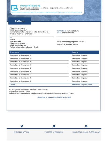 Fattura per servizi con Microsoft Invoicing Fattura per servizi con Microsoft Invoicing
