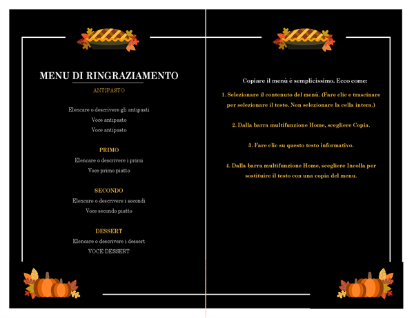 Menu tradizionale per il Giorno del ringraziamento Menu tradizionale per il Giorno del ringraziamento