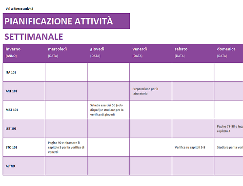 SCARICA PLANNING SETTIMANALE EXCEL DA