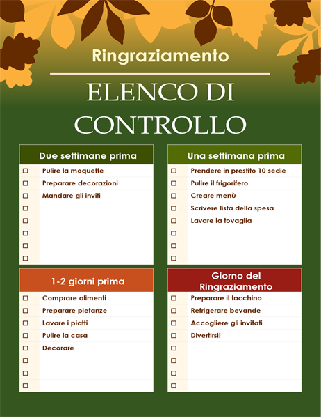 Elenco di controllo verde per il Giorno del ringraziamento Elenco di controllo verde per il Giorno del ringraziamento