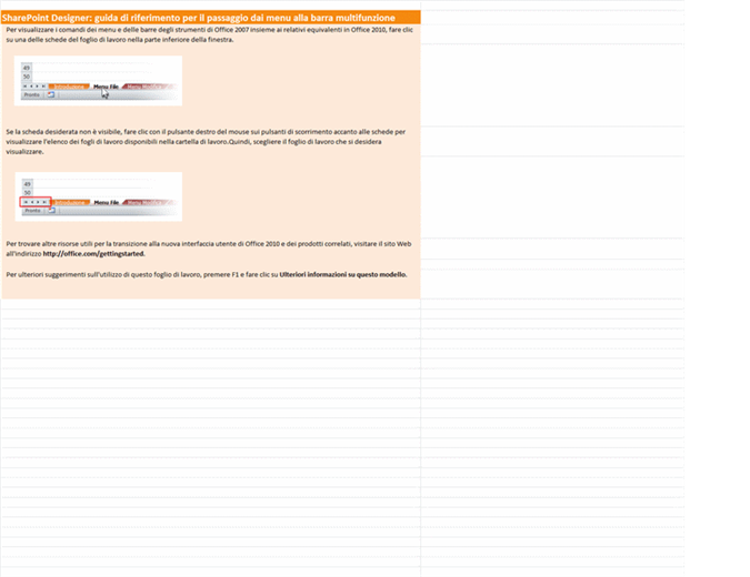 SharePoint Designer 2010: cartella di lavoro di riferimento con le corrispondenze tra menu e barra multifunzione SharePoint Designer 2010: cartella di lavoro di riferimento con le corrispondenze tra menu e barra multifunzione