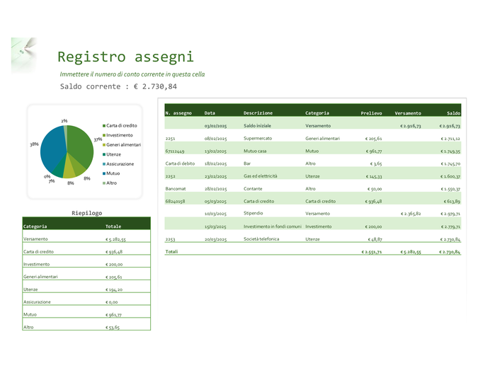 Registro assegni con grafico Registro assegni con grafico