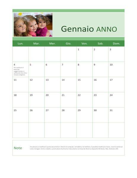 Calendario fotografico di famiglia (qualsiasi anno) Calendario fotografico di famiglia (qualsiasi anno)