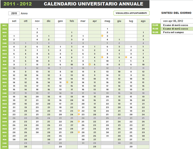 Calendario accademico Calendario accademico