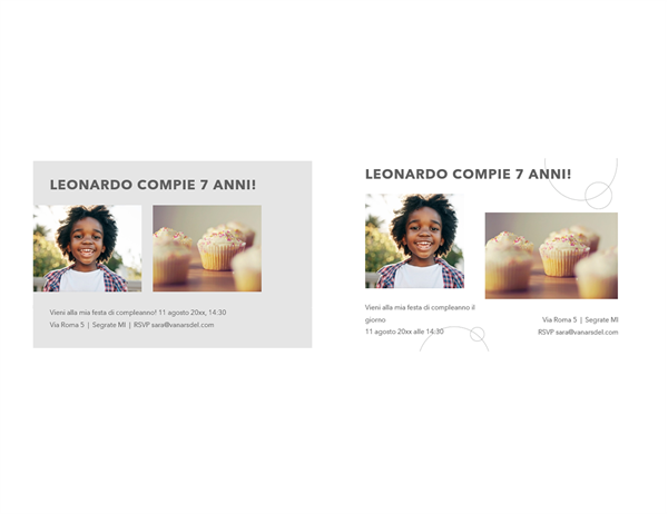 Inviti per festa di compleanno con foto (2 per pagina) Inviti per festa di compleanno con foto (2 per pagina)