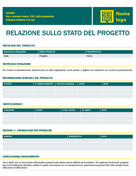 Relazione Di Stato Del Progetto