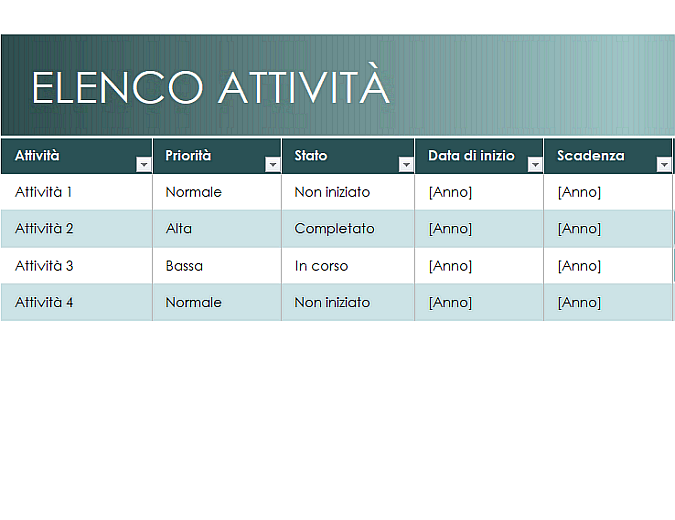 Elenco attività semplice Elenco attività semplice