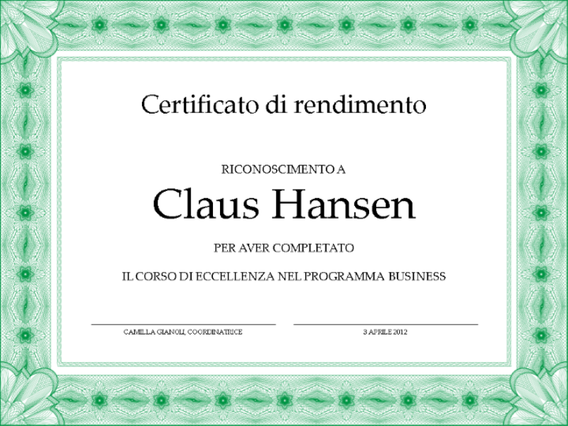 Certificato di completamento (verde) Certificato di completamento (verde)