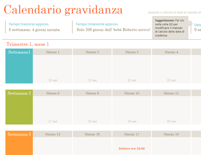 Calendario gravidanza Calendario gravidanza