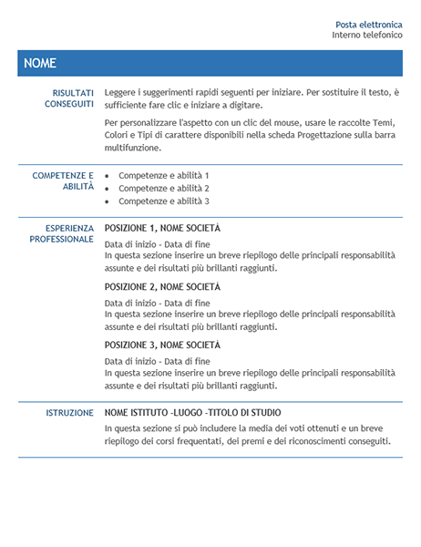 Curriculum per trasferimento all'interno di una società Curriculum per trasferimento all'interno di una società