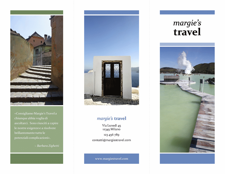 Brochure di viaggio in tre parti (schema blu e verde) Brochure di viaggio in tre parti (schema blu e verde)