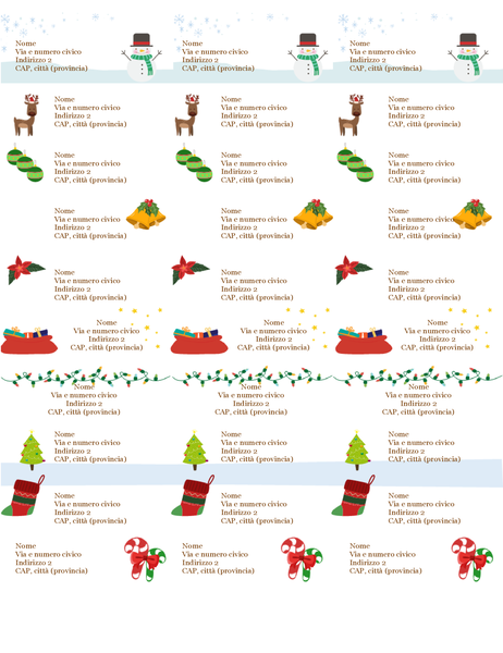 Etichette dei contrassegni regalo (schema Spirito del Natale, 30 per pagina, compatibile con Avery 5160) Etichette dei contrassegni regalo (schema Spirito del Natale, 30 per pagina, compatibile con Avery 5160)