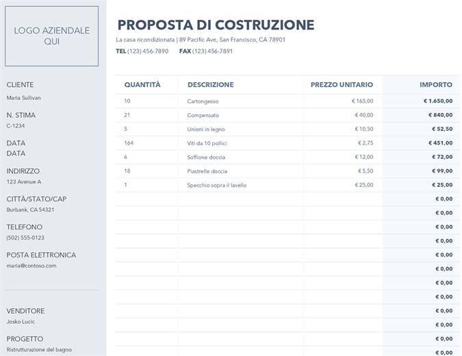Proposta di costruzione Proposta di costruzione