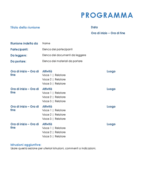 Programma per riunione giornata intera (formale) Programma per riunione giornata intera (formale)