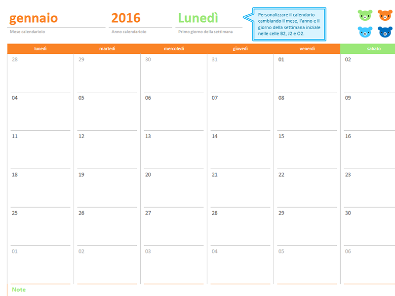 Calendario mensile per qualsiasi anno (12 pagine, schema degli orsetti arcobaleno) Calendario mensile per qualsiasi anno (12 pagine, schema degli orsetti arcobaleno)