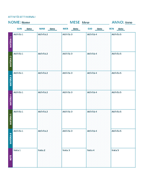Programma attività settimanali (a colori) Programma attività settimanali (a colori)
