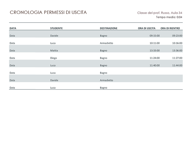 Registro dei permessi di uscita degli studenti Registro dei permessi di uscita degli studenti