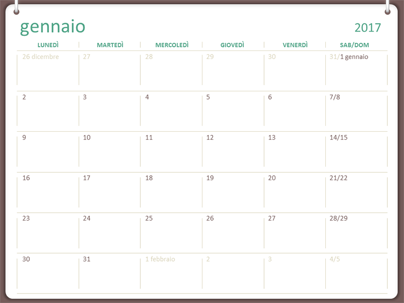 Calendario 2017 (lun-ven, design a due anelli) Calendario 2017 (lun-ven, design a due anelli)