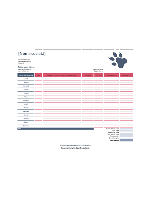 Fattura pet-sitting Fattura pet-sitting