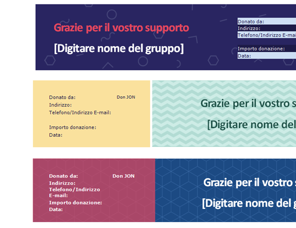 Ricevuta di raccolta fondi di gruppo (3 per pagina) Ricevuta di raccolta fondi di gruppo (3 per pagina)